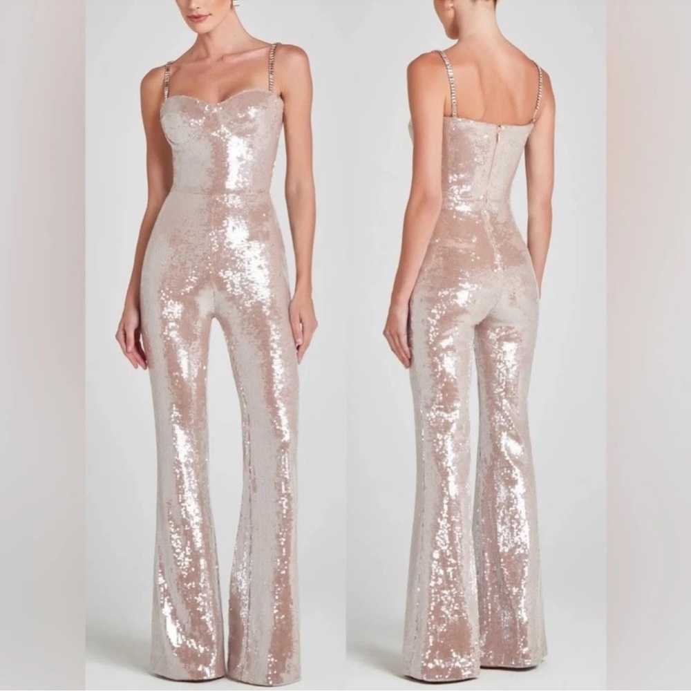Nadine Merabi Lucinda Champaign Sequin Jumpsuit size 6 new year Christmas party